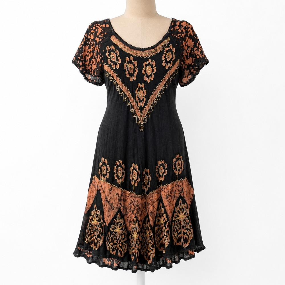 Vintage Y2K Floral Peasant Dress Size M Black Fairy Grunge Festival Indie Boho